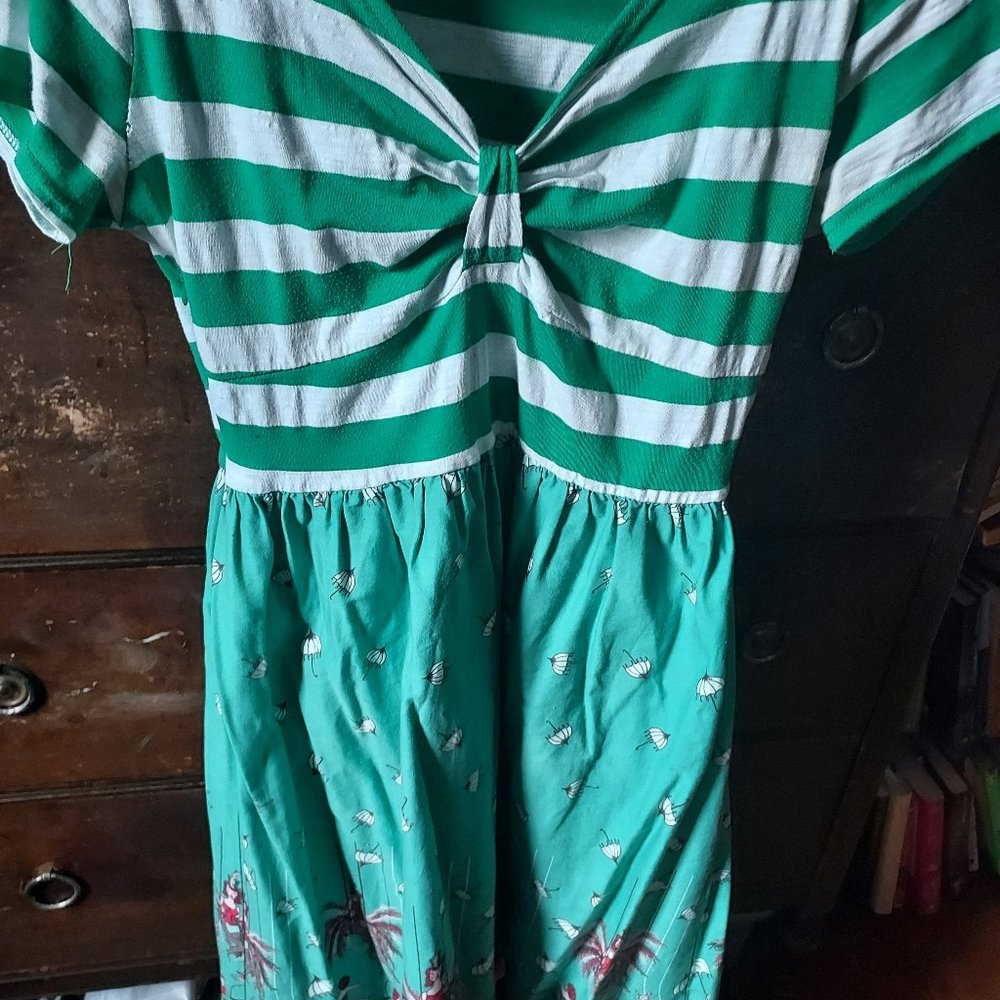 Green Striped Top Dress with Fun Skirt